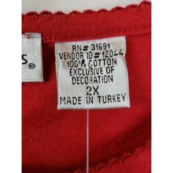 Victoria Jones Womens top red 2X long /sleeve tee Christmas tree NEW - Picture 4 of 10